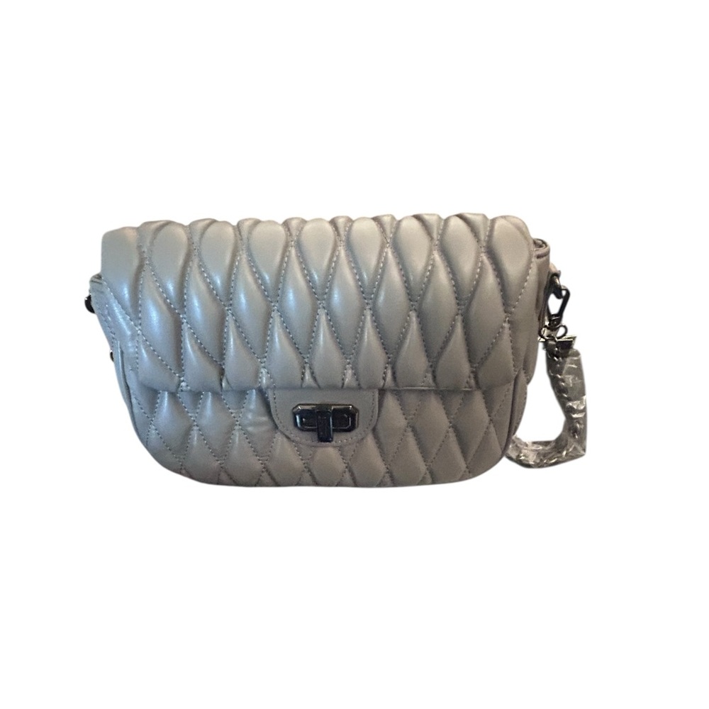 Elegant Quilted Badgley Mischka Crossbody Bag in Gray! Beautiful vegan leather